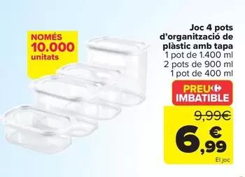 Oferta de Set 4 Botes Organización De Plástico Con Tapa por 6,99€ en Carrefour