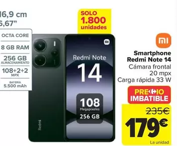Oferta de Xiaomi - Smartphone  Redmi Note 14 por 179€ en Carrefour