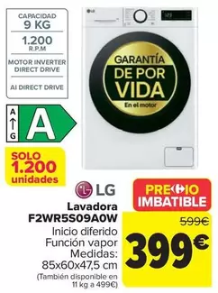 Oferta de LG - Lavadora F2WR5S09A0W por 399€ en Carrefour