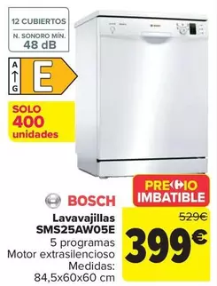 Oferta de Bosch - Lavavajillas SMS25AW05E por 399€ en Carrefour