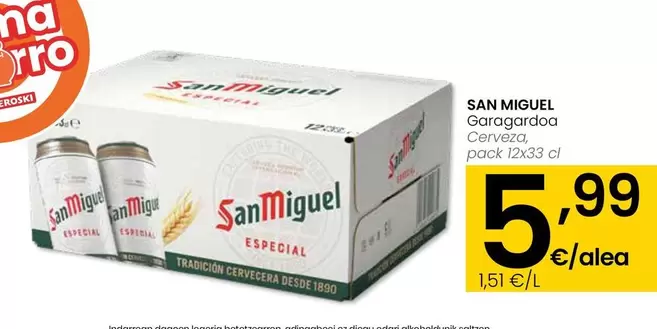 Oferta de San Miguel - Cerveza por 5,99€ en Eroski