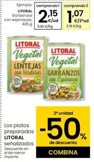 Oferta de Litoral - Garbanzos Con Espinacas por 2,15€ en Eroski
