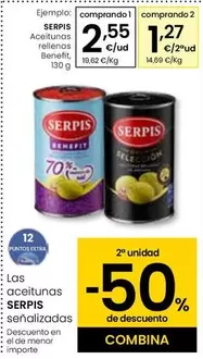 Oferta de Serpis - Aceitunas Rellenas Benefit, 130 G  por 2,55€ en Eroski