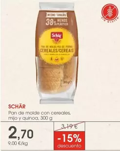 Oferta de Schär - Pan De Molde Con Cereales, Mijo Y Quinoa por 2,7€ en Supermercados Plaza