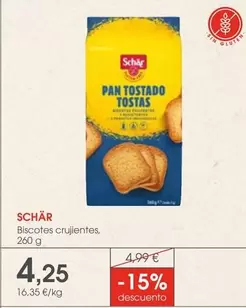 Oferta de Schär - Biscotes Crujientes por 4,25€ en Supermercados Plaza