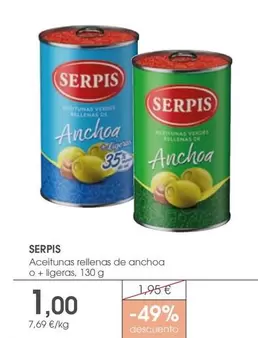 Oferta de Serpis - Aceitunas Rellenas De Anchoa O + Ligeras por 1€ en Supermercados Plaza