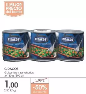 Oferta de Cidacos - Guisantes Y Zanahorias por 1€ en Supermercados Plaza