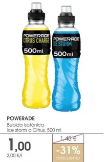 Oferta de Powerade - Bebida Isotónica Ice Storm O Citrus por 1€ en Supermercados Plaza