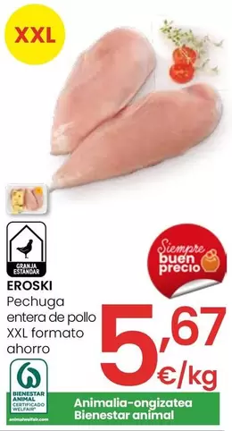 Oferta de Eroski - Pechuga Entera De Pollo Xl Formato Ahorro por 5,67€ en Eroski