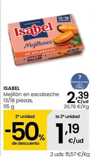 Oferta de Isabel - Mejillon En Escabeche 3/18 Piezas por 2,39€ en Eroski