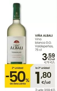 Oferta de Viña Albali - Vino Blanco D.O. Valdepeñas por 3,59€ en Eroski
