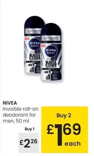Oferta de Nivea - Invisible Roll-on Deodorant For Men por 2,26€ en Eroski