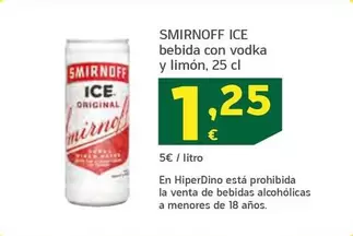 Oferta de Smirnoff - Ice/ Bebida Con Vodka Y Limon por 1,25€ en HiperDino