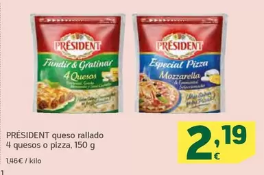 Oferta de Président - Queso Rallado 4 Quesos O Pizza por 2,19€ en HiperDino