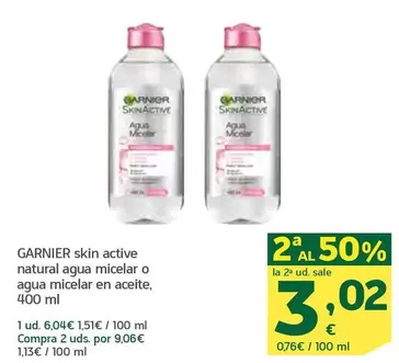 Oferta de Garnier - Skin Active Natural Agua Micelar O Agua Micelar En Aceite por 6,04€ en HiperDino