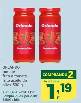 Oferta de Orlando - Tomate Frito O Tomate Frito Aceite De Oliva por 1,45€ en HiperDino