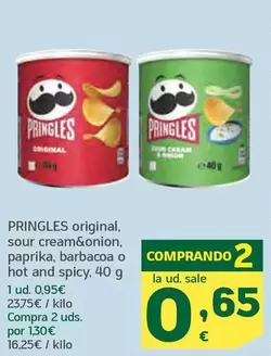 Oferta de Pringles - Original, Sour Cream&Onion, Paprika, Barbacoa O Hot And Spicy por 0,95€ en HiperDino