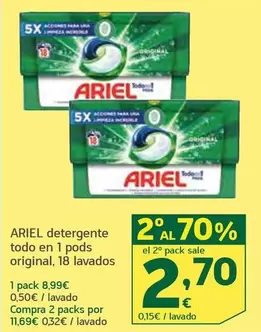 Oferta de Ariel - Detergente Todo En 1 Pods Original por 8,99€ en HiperDino