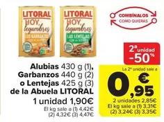 Oferta de Litoral - Alubias 430 G Garbanzos O Lentejas De La Abuela por 1,9€ en Carrefour Market