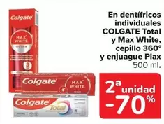 Oferta de Colgate - En Dentifricos Individuales Total Y Max White, Cepillo 360° Y Enjuague Plax en Carrefour Market
