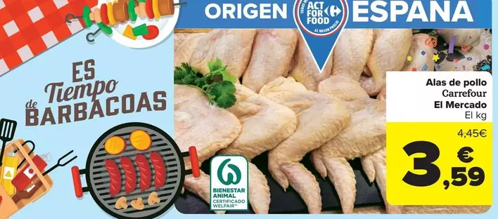 Oferta de Origen - Alas De Pollo Carrefour El Mercado por 3,59€ en Carrefour Market