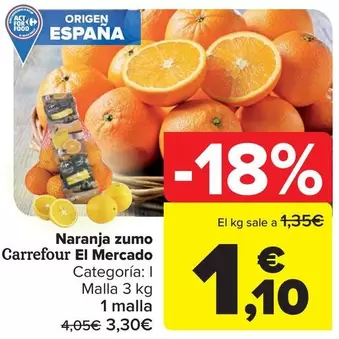 Oferta de Carrefour - Naranja Zumo El Mercado por 1,1€ en Carrefour Market