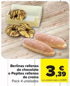 Oferta de Berlinas Rellenas De Chocolate O Pepitos Rellenos De Crema por 3,39€ en Carrefour Market