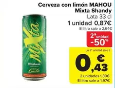 Oferta de Mahou - Cerveza Con Limon Mixta Shandy por 0,87€ en Carrefour Market