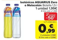 Oferta de Aquarius - Isotonicos Zero O Melocoton por 1,99€ en Carrefour Market