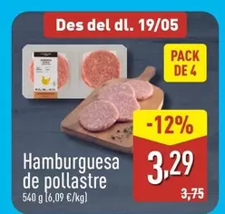 Oferta de Hamburguesa De Pollastre por 3,29€ en ALDI