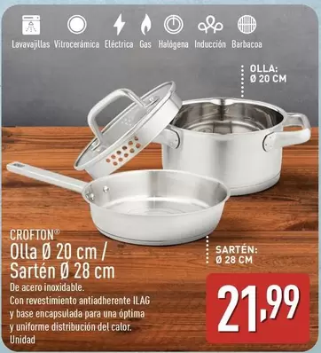 Oferta de Crofton - Olla 20 Cm / Sarten 28 Cm por 21,99€ en ALDI