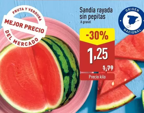 Oferta de Sandía Rayada Sin Pepitas por 1,25€ en ALDI