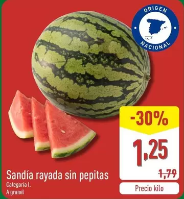 Oferta de Sandía Rayada Sin Pepitas por 1,25€ en ALDI