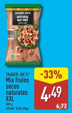 Oferta de Trader Joe´s - Mix Frutos Secos Naturales Xxl por 4,49€ en ALDI