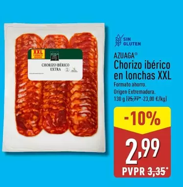 Oferta de Azuaga - Chorizo Iberico En Lonchas Xxl por 2,99€ en ALDI