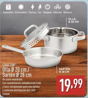 Oferta de Crofton - Olla 20 Cm/ Sarten 28 Cm por 19,99€ en ALDI