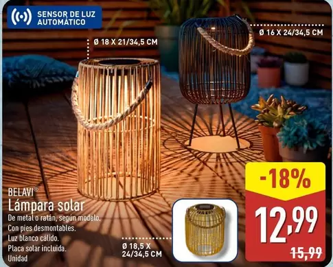 Oferta de Belavi - Lampara Solar por 12,99€ en ALDI