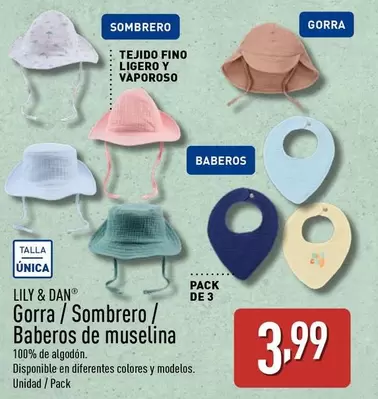 Oferta de Lily & Dan - Gorra / Soombrero / Baberos De Muselina por 3,99€ en ALDI