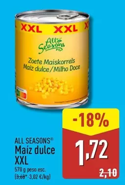 Oferta de All Seasons - Maiz Dulce Xxl por 1,72€ en ALDI