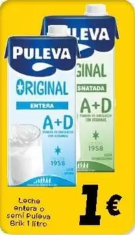 Oferta de Puleva - Leche Entera O Sensi por 1€ en Supermercados Piedra