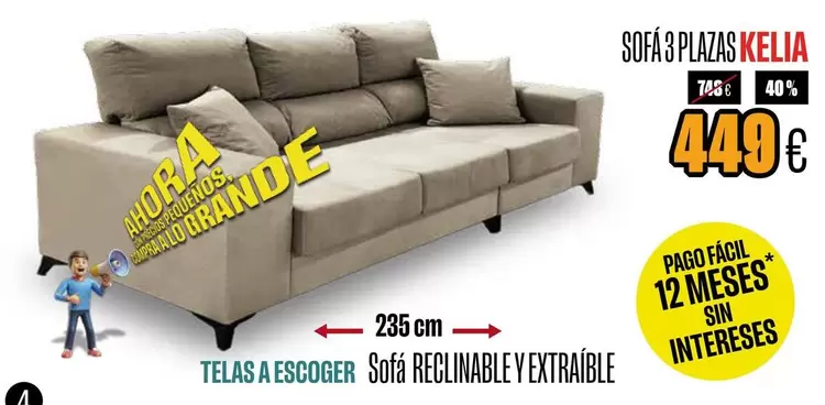 Oferta de Kelia - Sofa 3 Plazas por 449€ en Hipo Gegant