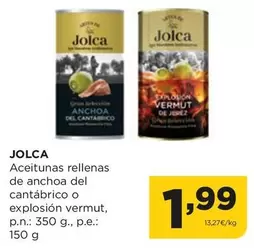 Oferta de Jolca - Aceitunas Rellenas De Anchoa Del Cantabrico O Explosion Vermut por 1,99€ en Alimerka