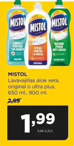Oferta de Mistol - Lavavajillas Aloe Vera Original O Ultra Plus por 1,99€ en Alimerka
