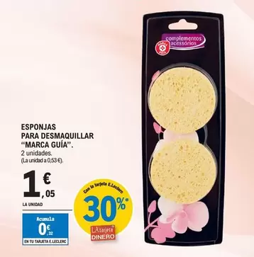 Oferta de Marca Guia - Esponjas Para Desmaquillar por 1,05€ en E.Leclerc