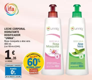 Oferta de Unnia - Leche Corporal Hidratante Dosificador por 1,35€ en E.Leclerc