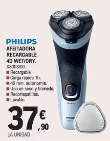 Oferta de Philips - Afeitadora Recargable 4D Wet/Dry por 37,9€ en E.Leclerc