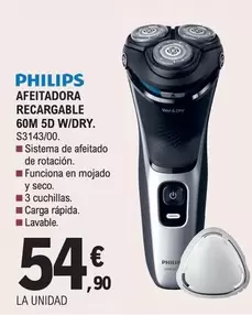Oferta de Philips - Afeitadora Recargable 60M 5D W/Dry por 54,9€ en E.Leclerc