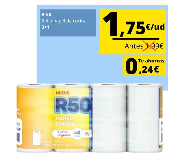 Oferta de  R-50 - Rollo Papel De Cocina por 1,75€ en Supermercados Tu Alteza