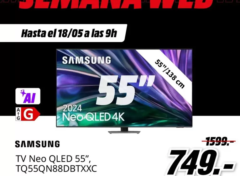 Oferta de Samsung - Tv Neo Qled 55" Tq55qn88dbtxxc por 749€ en MediaMarkt