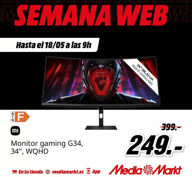Oferta de Gaming - Monitor Gaming G34, 34" WQHD por 249€ en MediaMarkt
